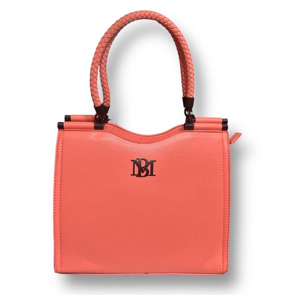 Badgley Mischka Coral Vegan Leather Crossbody‎ Bag Braided Handle Zip Top NWT